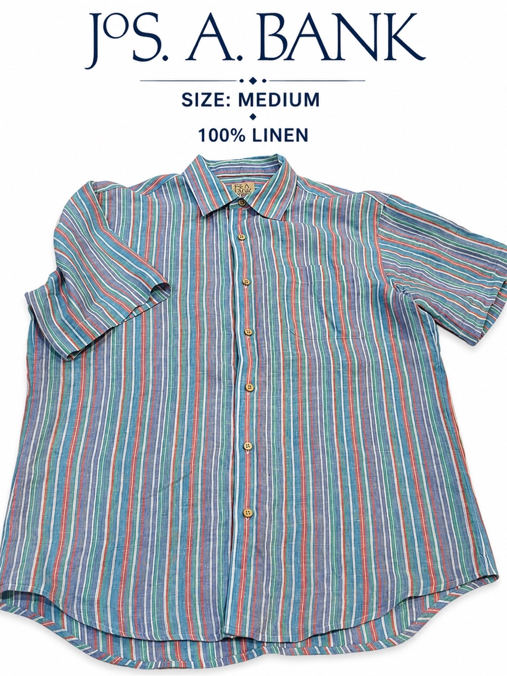 Linen Shirt Jos. A. Bank Size Medium MultiStripe Short Sleeve Button-Down